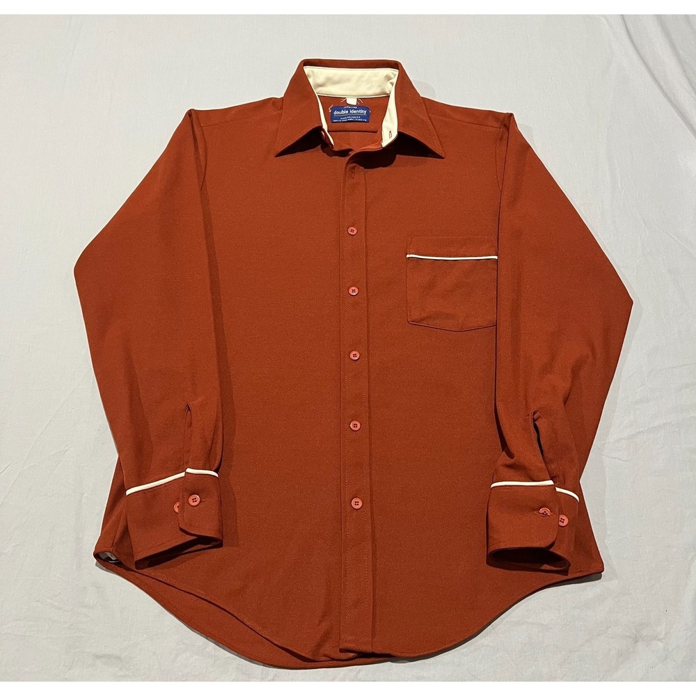Vintage 70s JC Penney Double Identity Mens Burnt Orange Button-Up Disco Shirt L